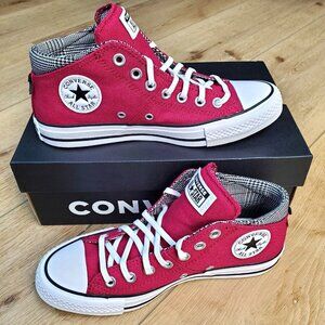 Converse Chuck Taylor All Star Womens 6 Berry Red Plaid Bow Madison Mid A15518F